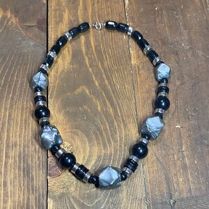 Vintage Trifari Black and Grey Lucite Swirl Geometric Beaded Necklace